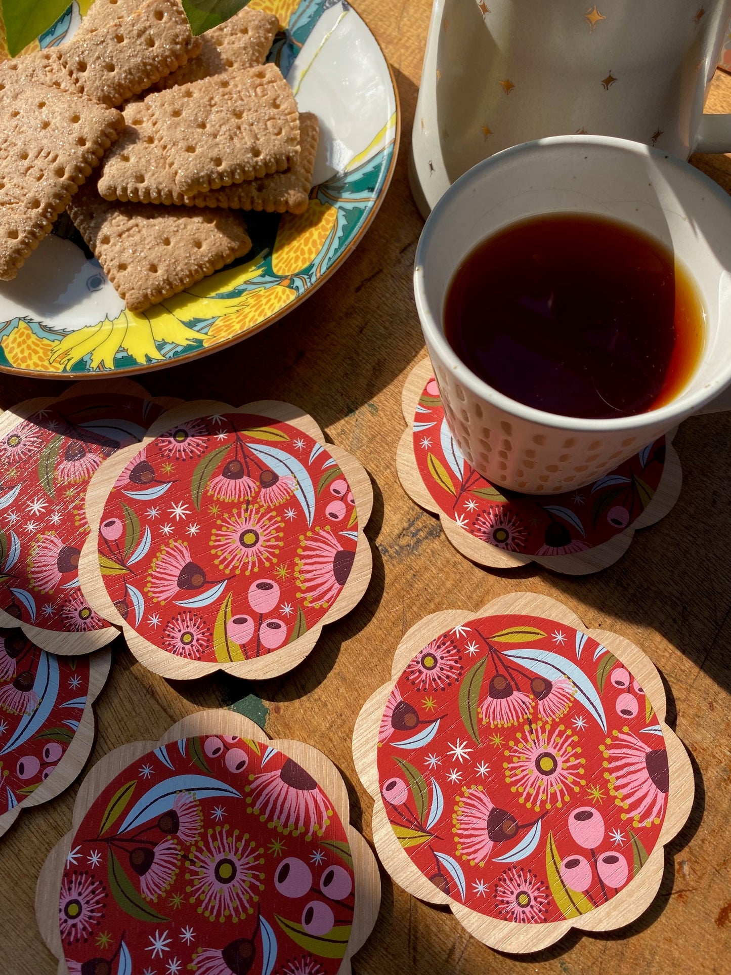 Eucalyptus Blossoms Wooden Coaster Set
