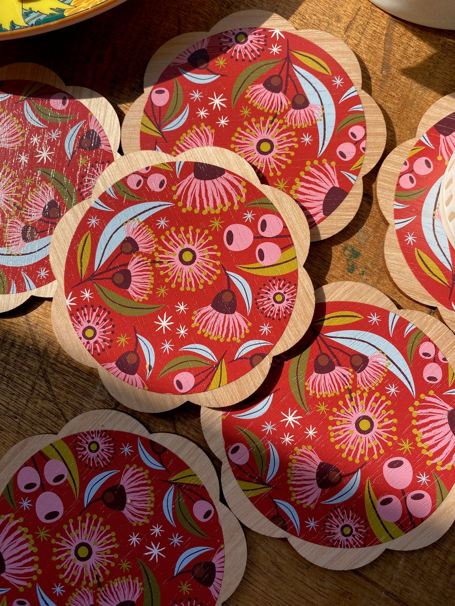 Eucalyptus Blossoms Wooden Coaster Set