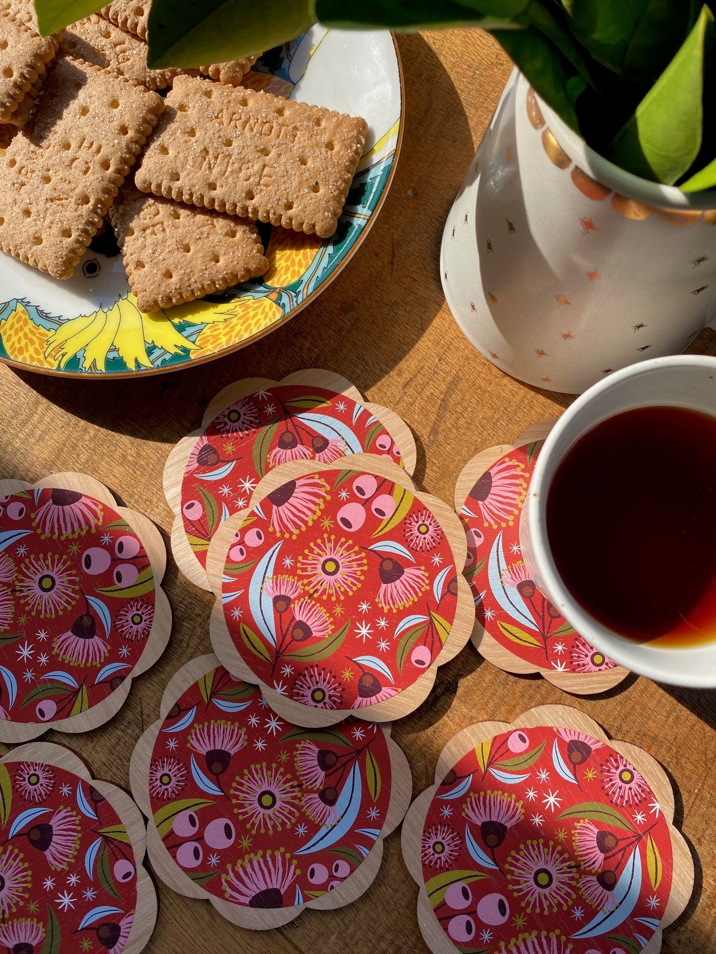 Eucalyptus Blossoms Wooden Coaster Set