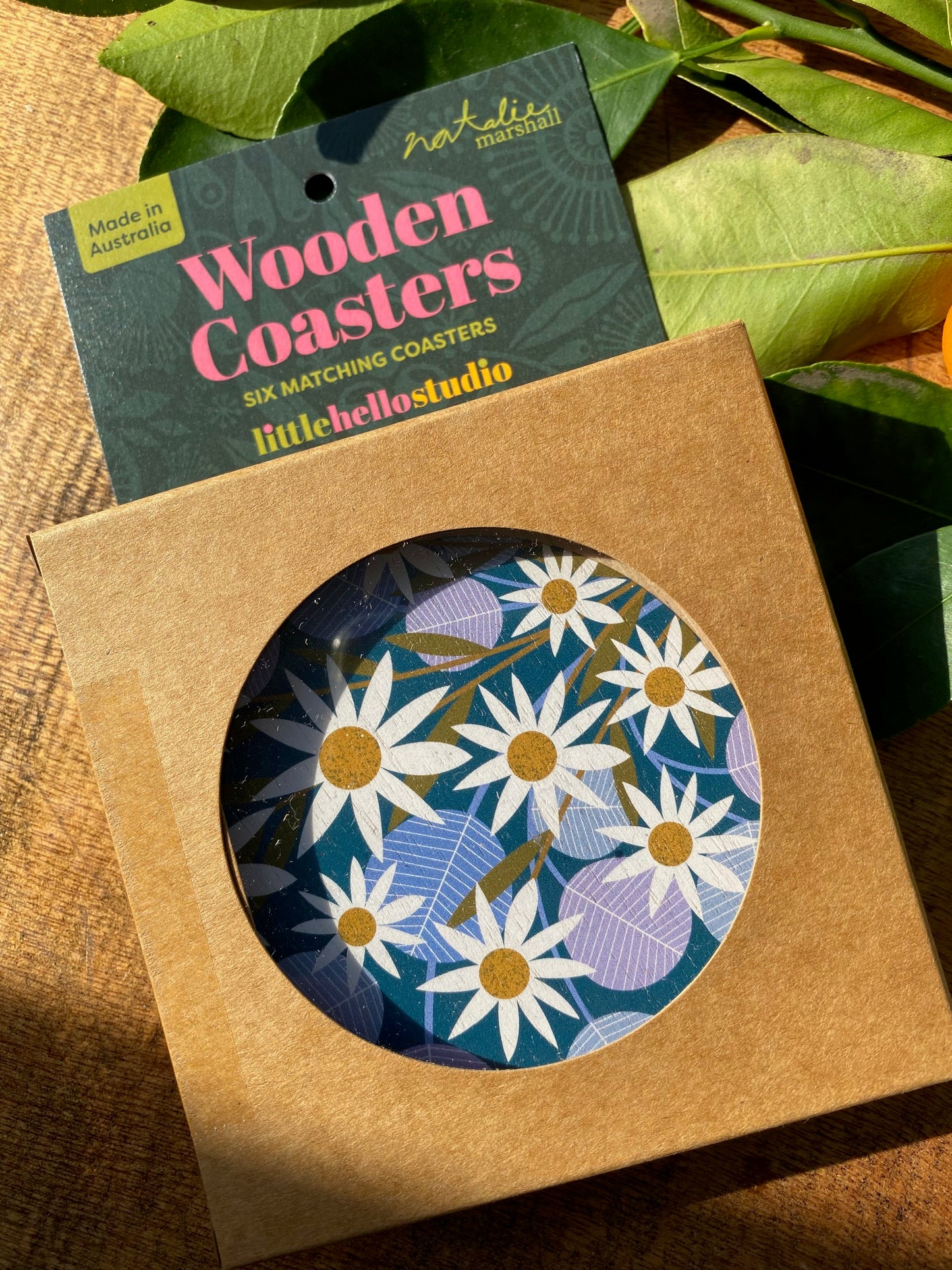 Flannel Flowers Wooden Coaster Set