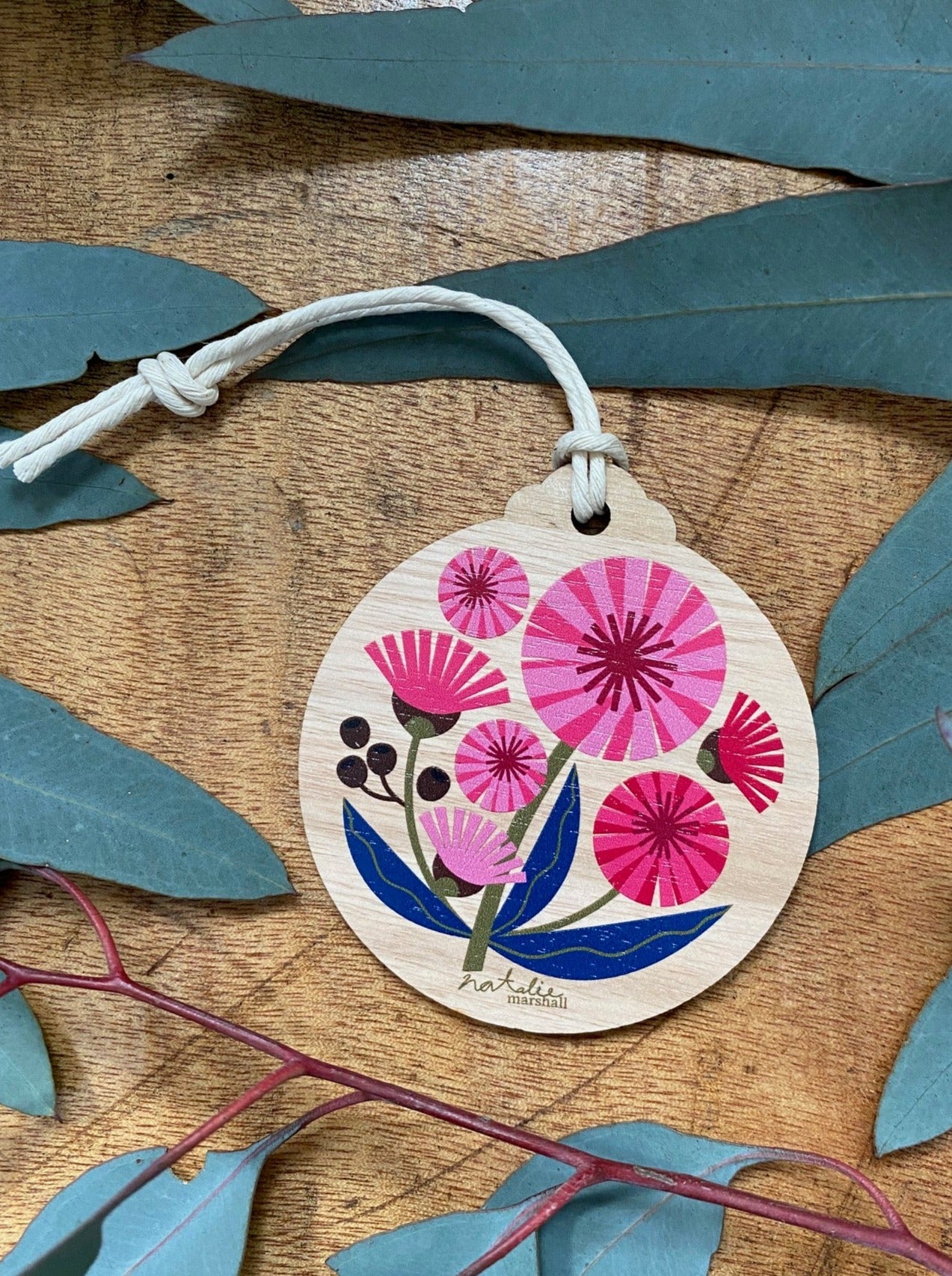 Pink Flowering Gum Round Decoration