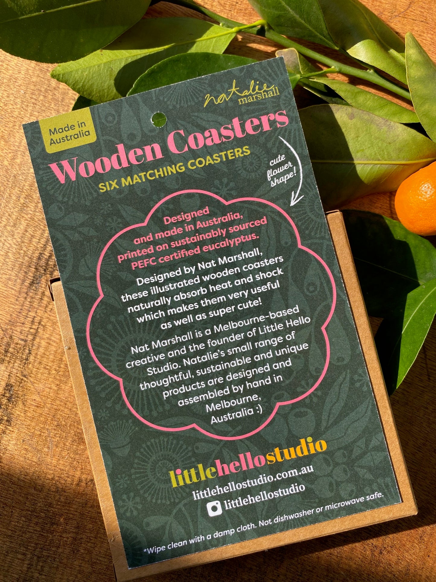 Eucalyptus Blossoms Wooden Coaster Set